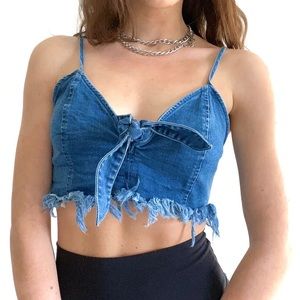 F21 Denim Tie Front Bralette Tank Top M